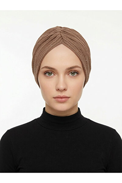 elysianfidan Knitwear Draped Beige Double-Sided Ready-Made Turban Hijab Bonne...