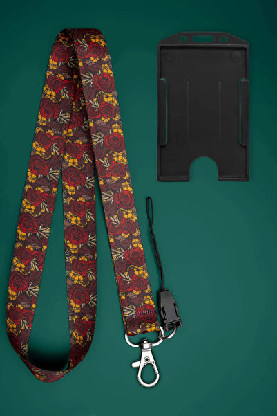 Apptakı Kırmızı Gül Boyun İpi Boyun Askı İpi Boyun Askısı ve Kartlık - ASS0251-1