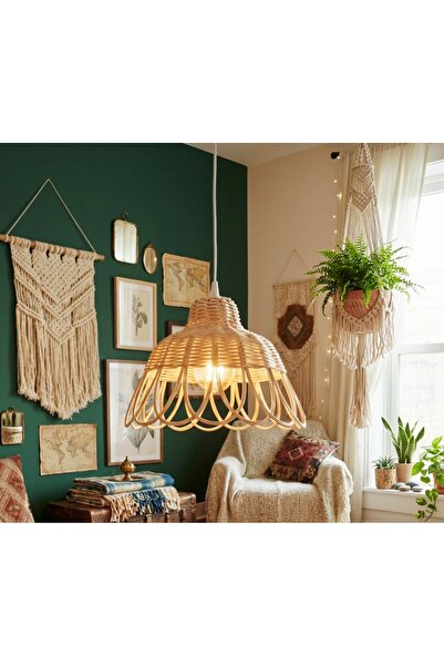 Ebruli Rattan Bambu Bohem Salon Avizesi