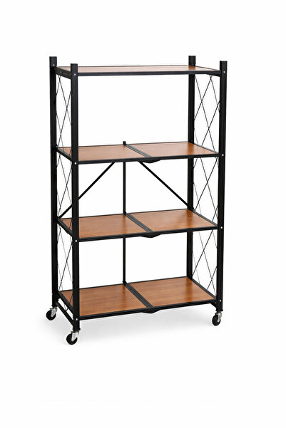 OEM Luxe Industrial Shelf with Wheels, Black Metal and Wood, 70 x 35 x 115 cm...