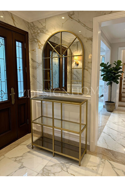 zdesignhome 80x100 Cm Kafes Ayna, 90X30x95 Cm Dresuar Gold Z02