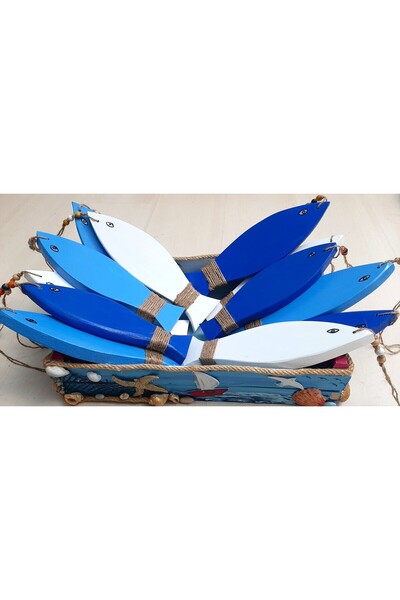 ELSA Ahşap Balık Figürlü Duvar Süsü – 3'lü Set (Koyu Mavi, Açık Mavi, Beyaz)