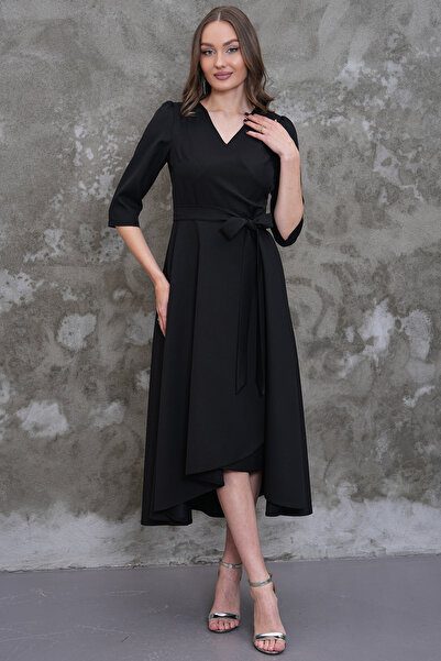 MAG FASHİON Plus Size Evening Dress Asymmetrical Cut Short in Front Long in B...