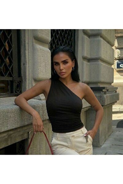 World Fashion Trends Μπλούζα με έναν ώμο και στο πλάι Με σούρες Ελαστικό Κοντ...