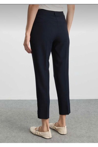 Heyya Women's Narrow Leg Fabric Trousers with Zipper at the Hem, Navy Blue