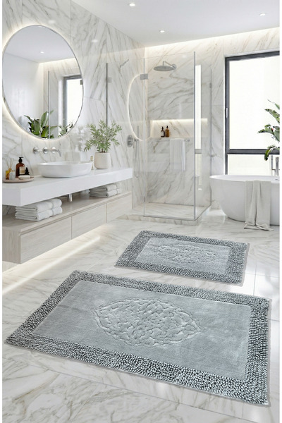 FeelHome مجموعة سجادة حمام فائقة النعومة وفائقة الامتصاص من Pamukkent مكونة م...