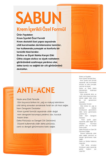 NQX PULL Anti Acne Krem İçerikli Sabun Siyah Nokta Acne Giderici Arındırıcı Cilt Temizleme Sabunu