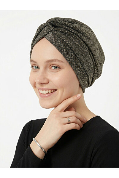 elysianfidan Turban instantaneu, negru-auriu, căptușit cu folie cu model încr...