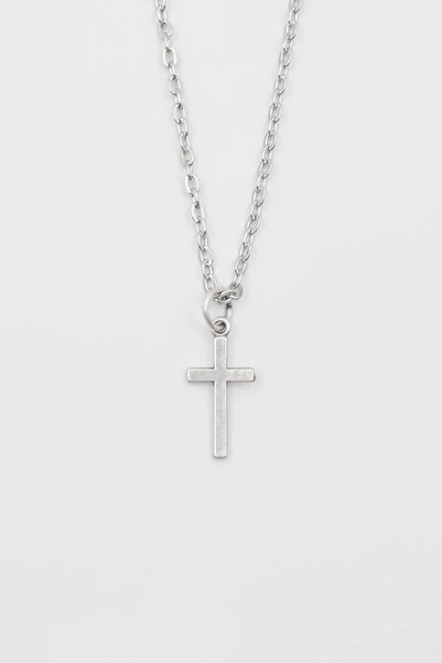 ıdr Minimalist Haç Kolye - Düz Ezme İthal Zincirli Unisex Gümüş Kaplama - 60 cm