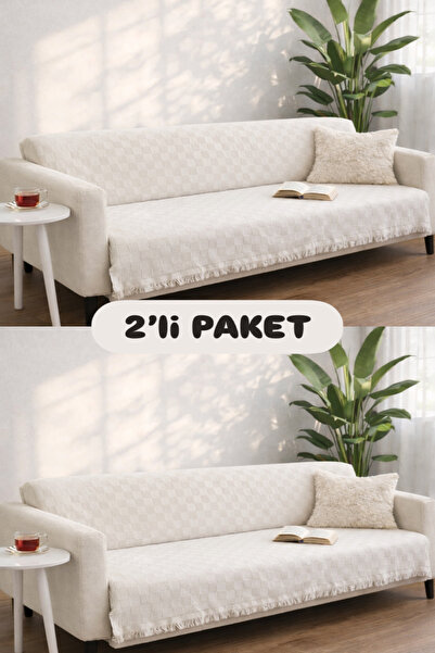Miracolo Home Pamuklu Koltuk Örtüsü Şalı Kaymaz Dokulu Çok Amaçlı Kanepe Çeky...