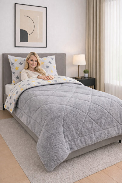 sternen glanz طقم لحاف فردي من القطن المنقوش ذو وجهين من فيلوريا - طقم غطاء و...