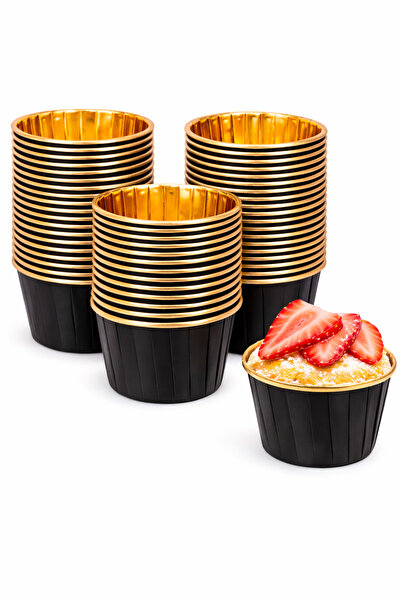Delvos 25 قطعة من قالب كعكة المافن المعدني باللون الأسود والذهبي، كبسولة كب ك...