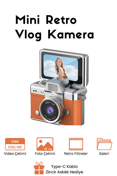 RoseandRoses Mini Kamera Dönen Ekran Flaşlı Selfie Video Vlog Kamerası Anahta...