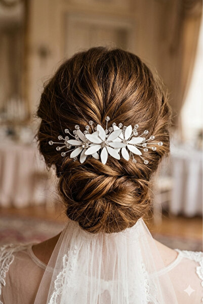 Tugiba Bridal Hair Accessory Handmade Scalloped Flower Detailed Bun and Side ...