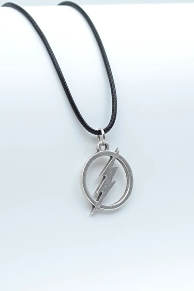 ıdr Şimşek - The Flash Gümüş Kaplama Deri İp Kolye