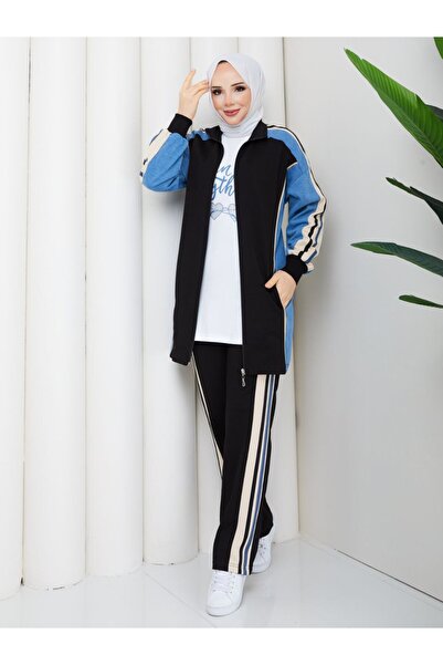 moda4b طقم رياضي نسائي من قطن قطع بخطوط مفصلة n-05500 _ أسود