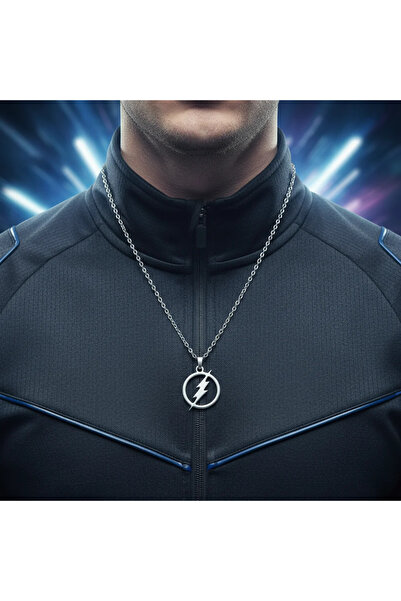 Alooya Şimşek - The Flash Gümüş Kaplama Düz Zincir Kolye