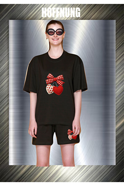 HOFFNUNG Unisex Casual Short Sleeve Set with 2Hearts Print Outdoor Spring/Sum...