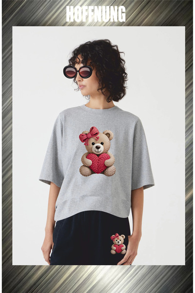 HOFFNUNG Unisex Casual Short Sleeve Set with Bear Love Hoffning Print Outdoor...