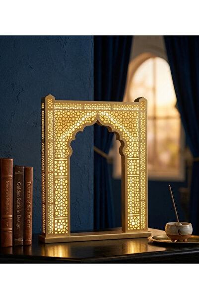 Mado Gallery Gold Wooden LED Decor Stand – Warm Light Ramadan & Eid Decoratio...