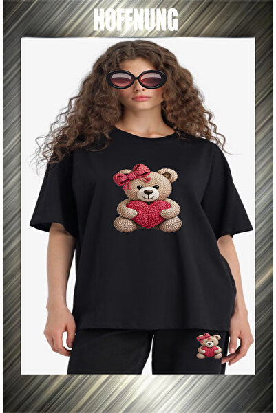 HOFFNUNG Unisex Casual Short Sleeve Set with Bear Love Hoffning Print Outdoor...