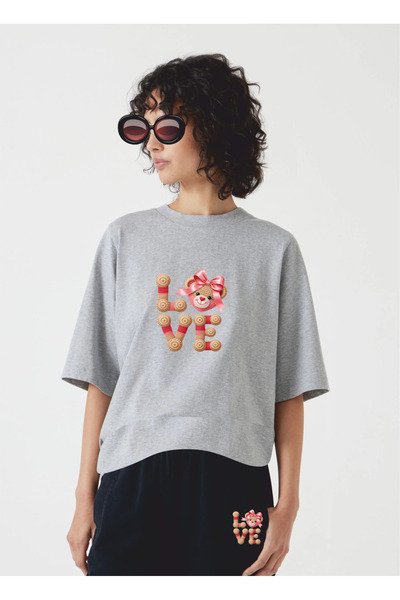 HOFFNUNG Unisex Casual Short Sleeve Set with Love Bear Head Print Outdoor Spr...