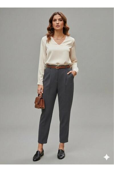 ECEYLÜL MODA بنطلون Füme High Waist Ultra مرن قماش قابل للتمدد Carrot - بنطلو...