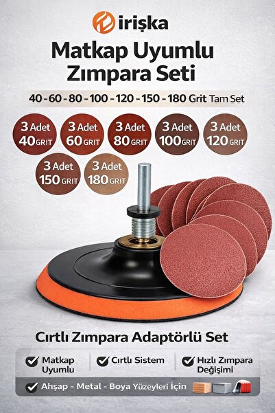 irişka cırt zımpara seti avuç taşlama seti 115 lik (21 adet zmpr) matkap cırt...