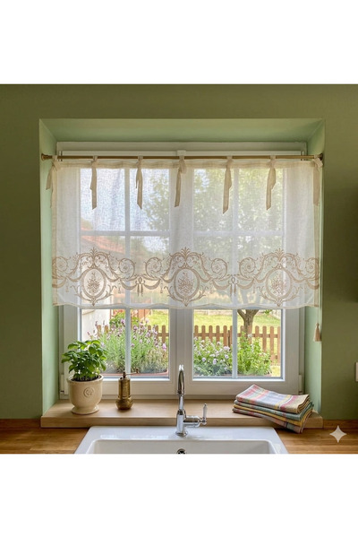 CASA NATURALE ستارة سوسيين ذات مطرز ألواح على ستارة فاربيلا كتان