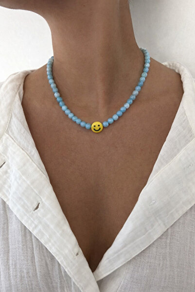 Markiz Takı حجر سييت الأزرق الطبيعي، قلادة من زجاج مورانو على شكل وجه مبتسم