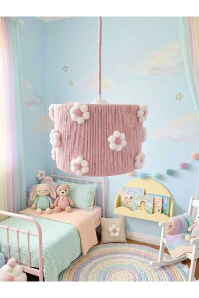 C&A&B KUZEY AVİZE Makrome Pembe Ip Sargılı Ponpon Çiçekli Genç Odası Bebek Ço...