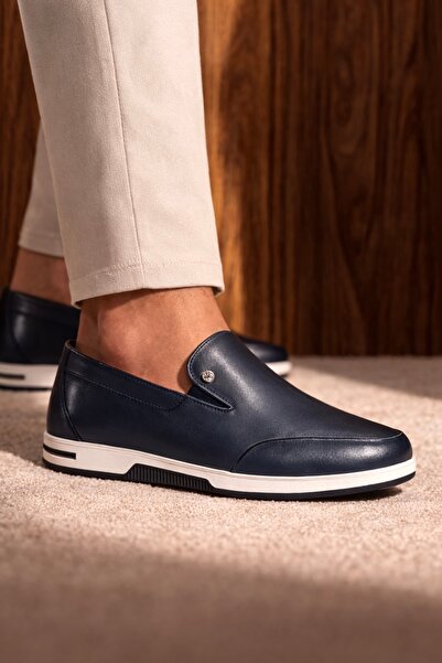 Vantaggio Neon sötétkék 100% valódi bőrből készült Loafer férfi cipő