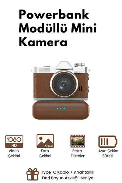 RoseandRoses Mini Dijital Kamera Powerbankli Flaşlı Video Foto Kamera Deri As...