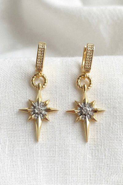 özgül takı ve tasarım Kuzey Yıldızı Model Sallantılı Zirkon Taşlı Paslanmaz Ç...