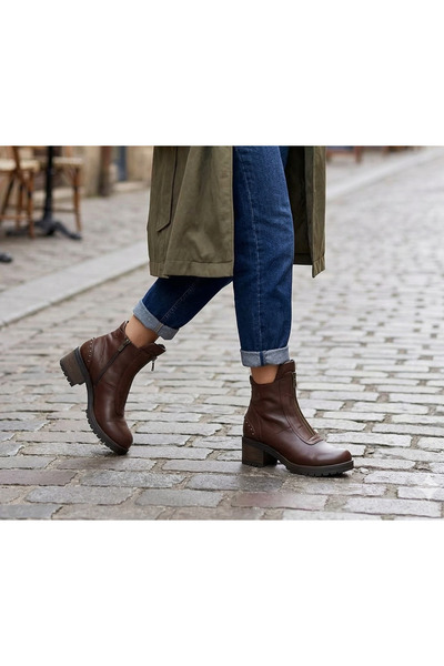 Mira Deri حذاء نسائي من الجلد الطبيعي باللون البني بارتفاع 4.5 سم مع نعل سميك...