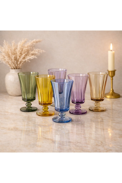 PAŞABAHÇE CAM Paşabahçe Set of 6 Colorful Mix Coffee and Water Glasses |   Gl...