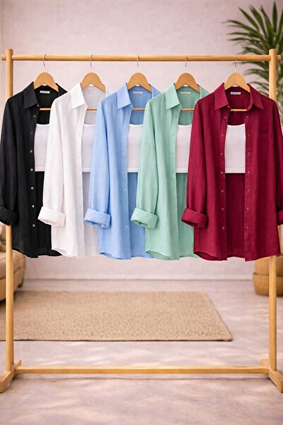 blackbonds Kadın 5'li Siyah Beyaz Bordo Mavi Mint Yeşili Pamuklu Oversize Ket...