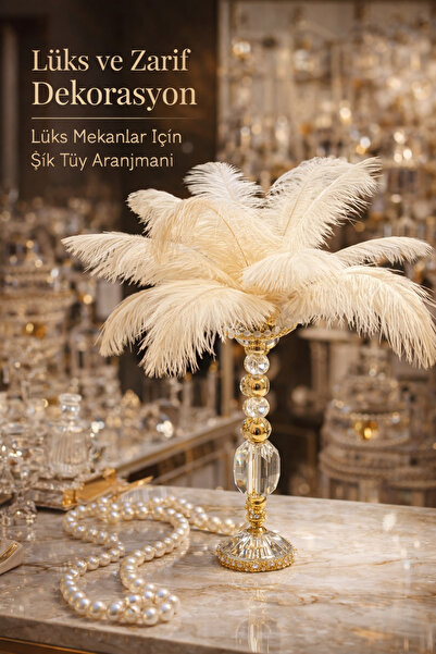 voliX Dizayn Deve Kuşu Tüylü Kristal taşlı Dekoratif Şarjlı Masa lambası | ma...