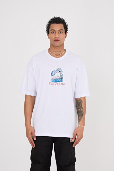 LOVELYSTORE Μπλουζάκι Kid With A Dream Λευκό Κέντημα με τύπωμα oversized