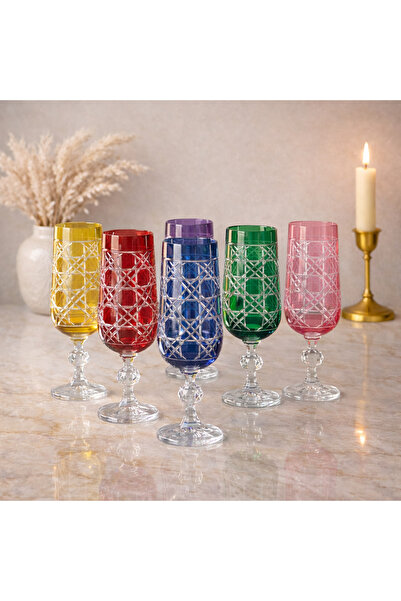 BOHEMİA CRYSTAL بوهيميا كريستال 180 مل 6 قطع زجاج ماء قهوة ملون