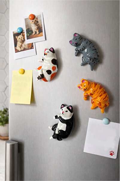 Jovial Hediyelik El Yapımı 4'lü Kedi Figürlü Dekoratif Magnet Seti / Buzdolab...