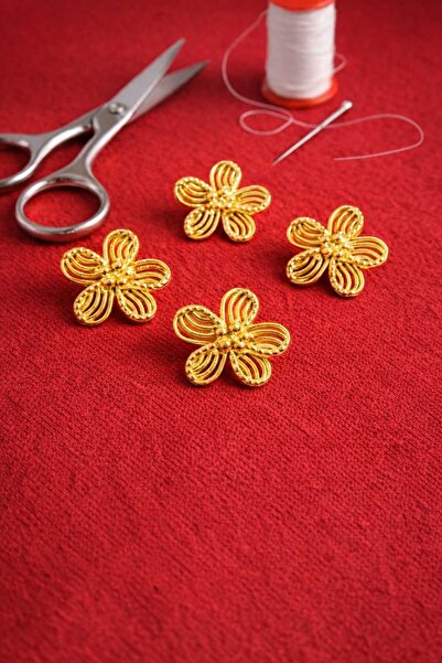 İMREN AKSESUAR Flower Gold Plated Metal Button 2.5 cm 1 Pack 5 Pieces