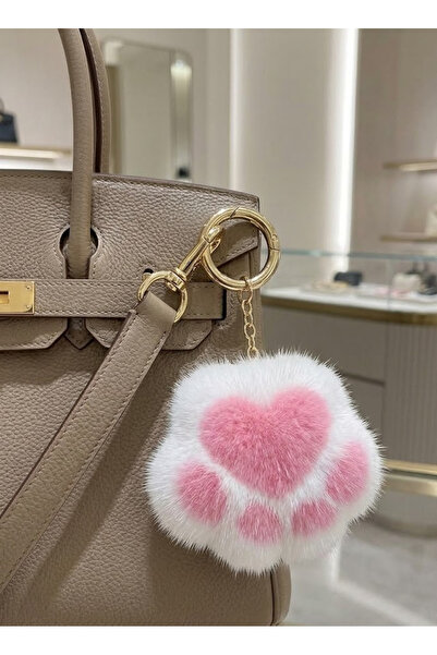 MyBalliStore Kedi Patisi Desenli Çanta Charmi,Anahtarlık (Beyaz)