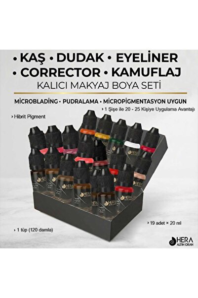 Hera Altın Oran 15 Adet 20 ml Tüm Renkler Kalıcı Makyaj Ve Microblading Pigme...