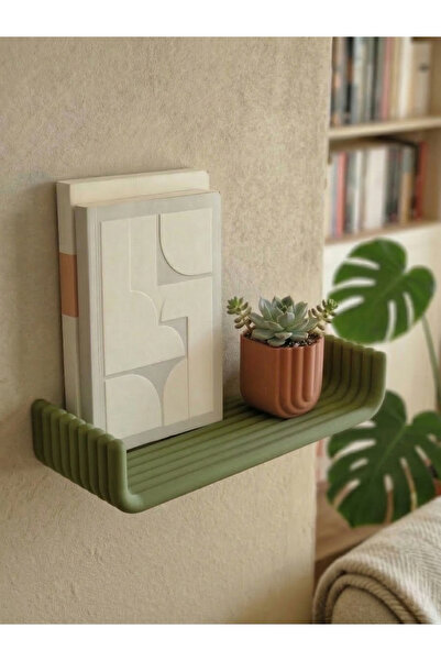 Puffin Design Flat Dekoratif Mini Duvar Rafı 1 adet (Zeytin Yeşili)