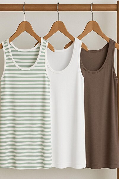 COTENCONCEPT 3 Pieces A-Line Plus Size Cotton Thick Strap Tank Top T-Shirt