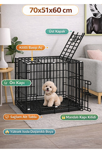 ADEFCO Katlanabilir Metal Hayvan Kafesi 70x51x60