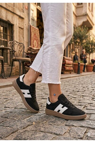 McDark Women's Black White Suede Sneakers Shoes