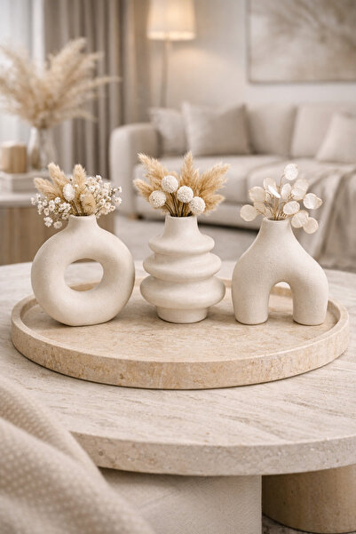 LİBRARİS Minimal İskandinav Tarzı Dekoratif Vazo Seti 3’lü – Modern Masa, Seh...