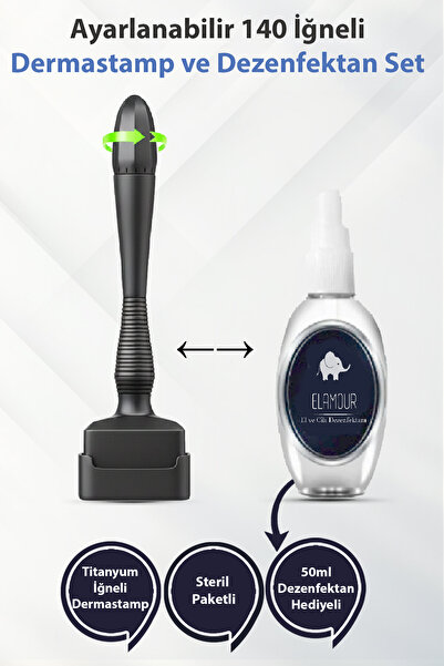 ELAMOUR - Dezenfektan Hediyeli - 140 Titanyum İğneli Ayarlanabilir İğne Ölçül...